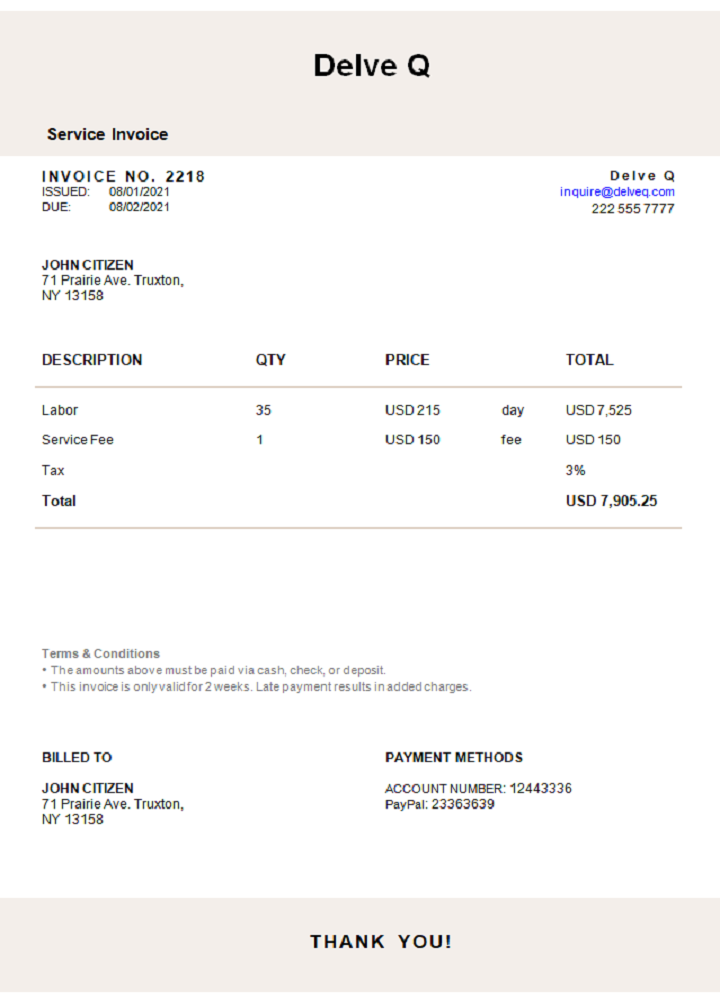 USA Delve Q invoice PSD template